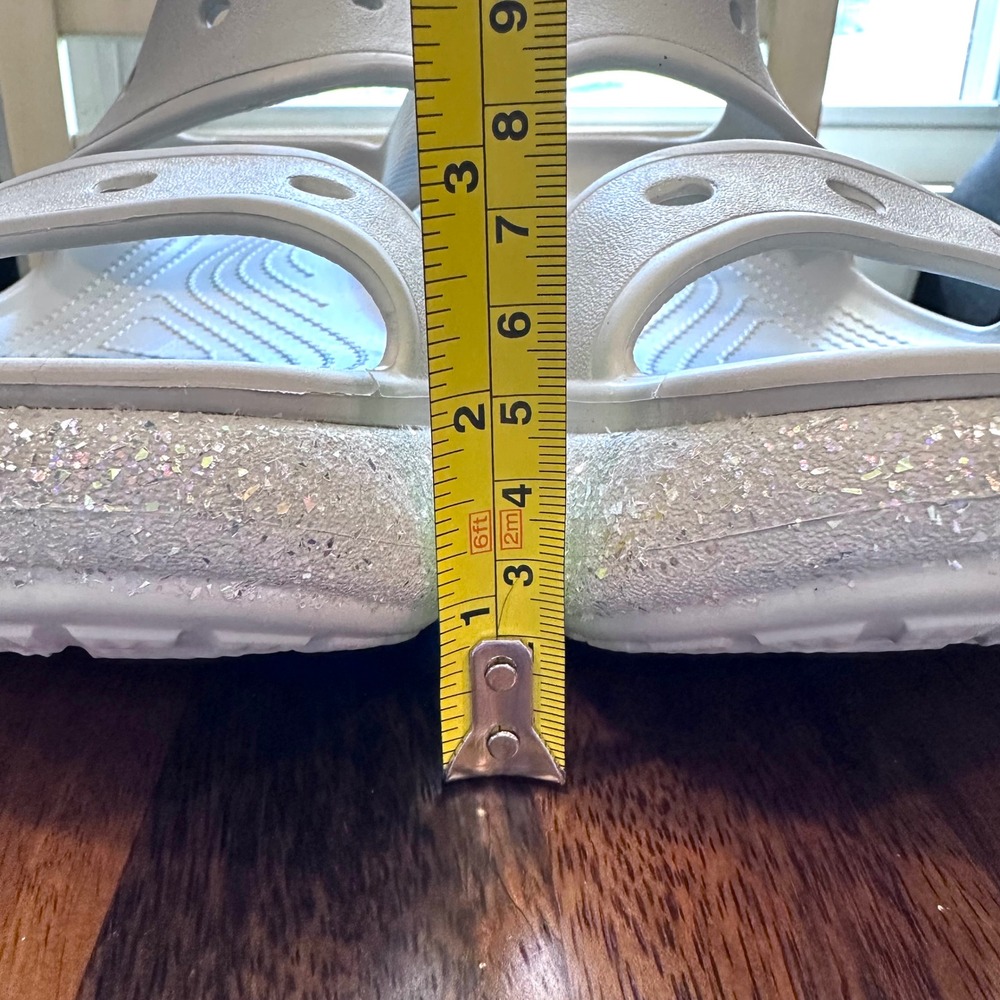 Crocs Classic Crush Glitter Sandals Women 11 Lt Gray Silver Platform Slides - Picture 7 of 14